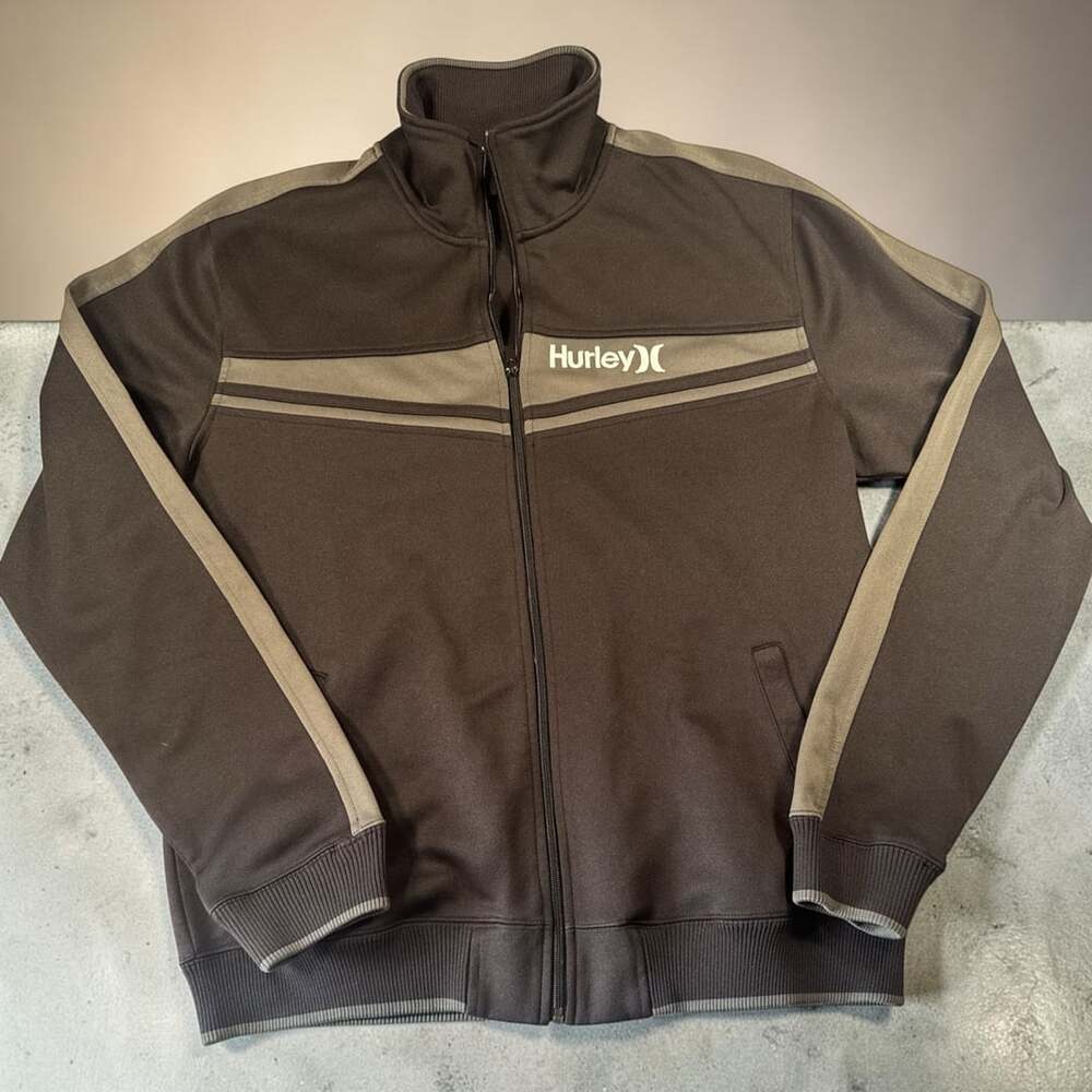 Hurley Full Zip Jacket Size XL Black Gray Track Tracksuit Top
